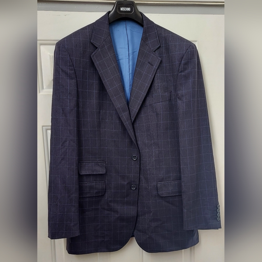 AMHERST & BROCK MEN'S BLUE WOOL CHECK SPORTS JACKET SIZE 42 L MADE IN ENGLAND
